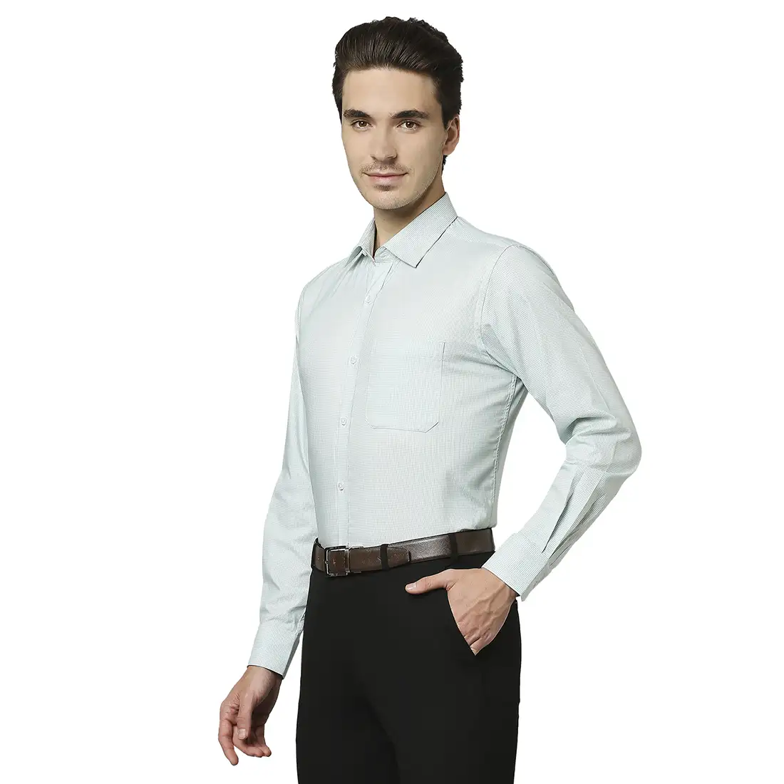 Men Green Contemporary Fit Checks Cotton Full Sleeve Shirts - Image 3