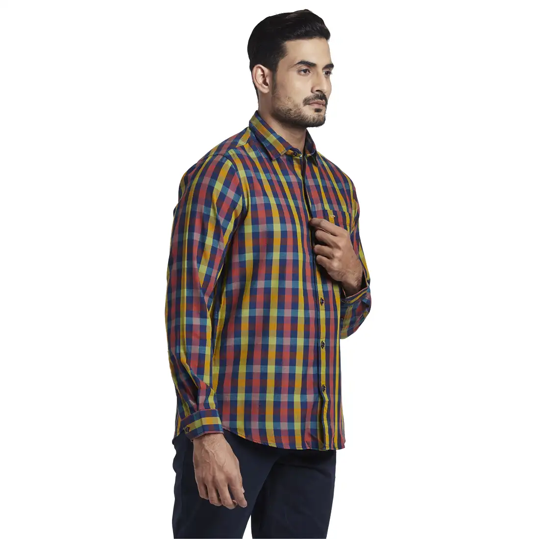 Men Green Contemporary Fit Checks Cotton Full Sleeve Shirts - Image 2