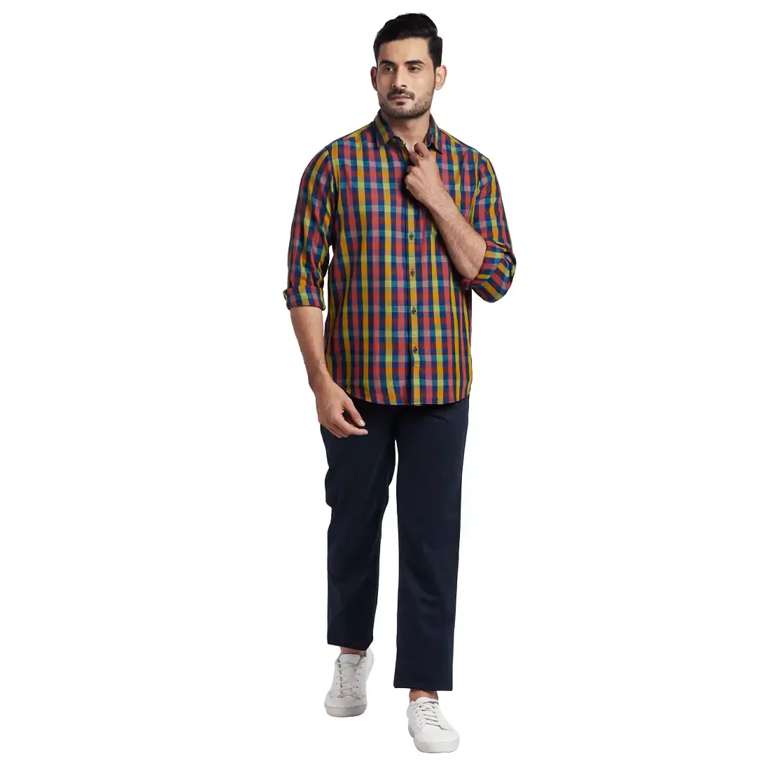Men Green Contemporary Fit Checks Cotton Full Sleeve Shirts - Image 5