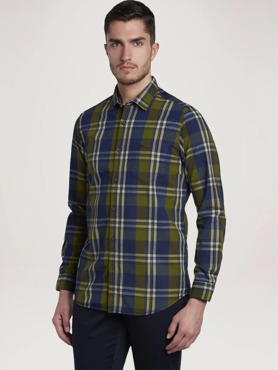 Men Green Contemporary Fit Checks Cotton Full Sleeve Shirts