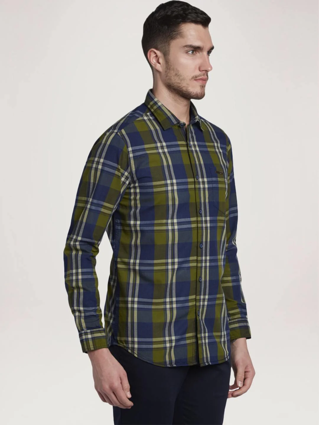 Men Green Contemporary Fit Checks Cotton Full Sleeve Shirts - Image 2