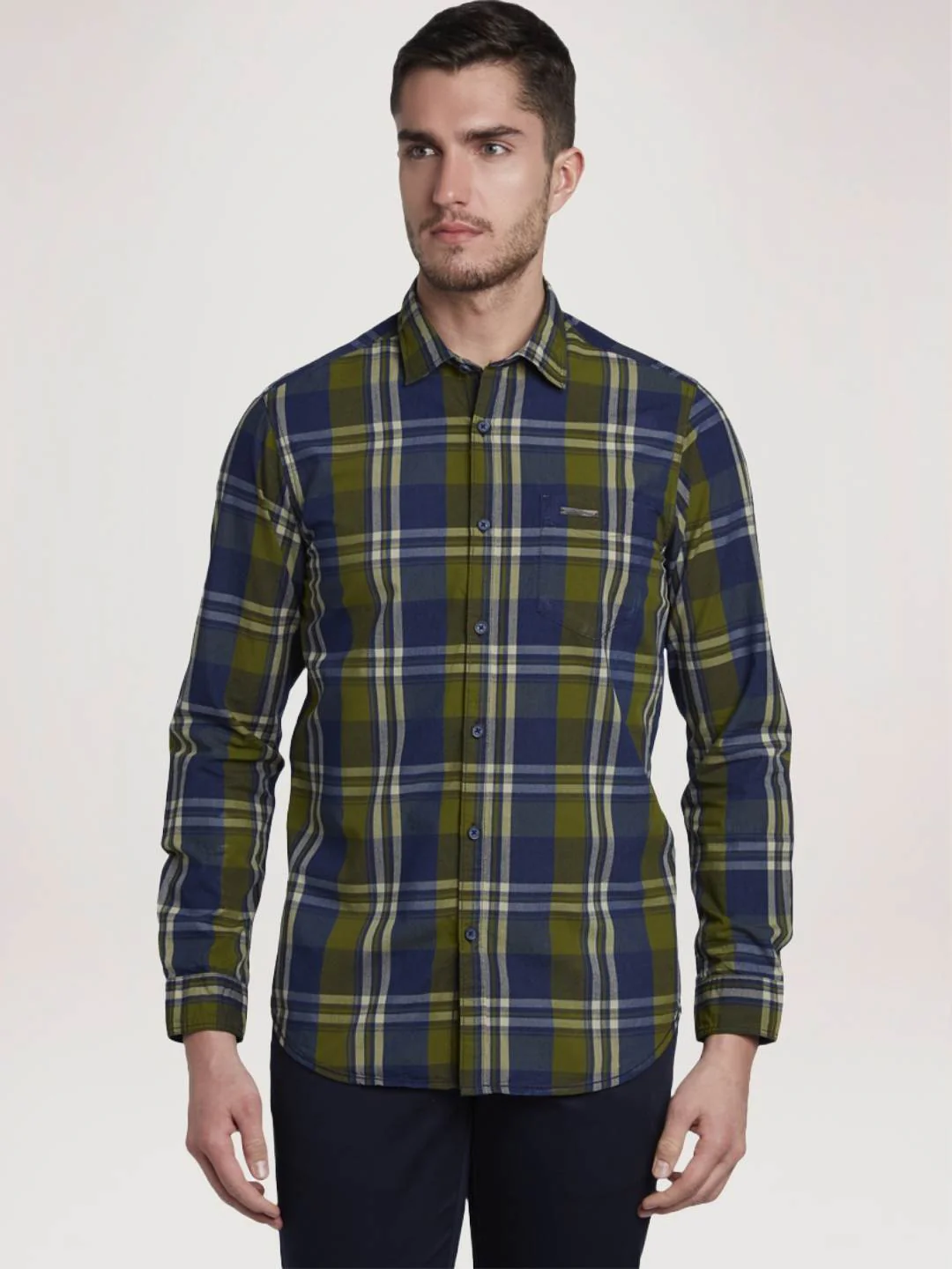 Men Green Contemporary Fit Checks Cotton Full Sleeve Shirts - Image 3