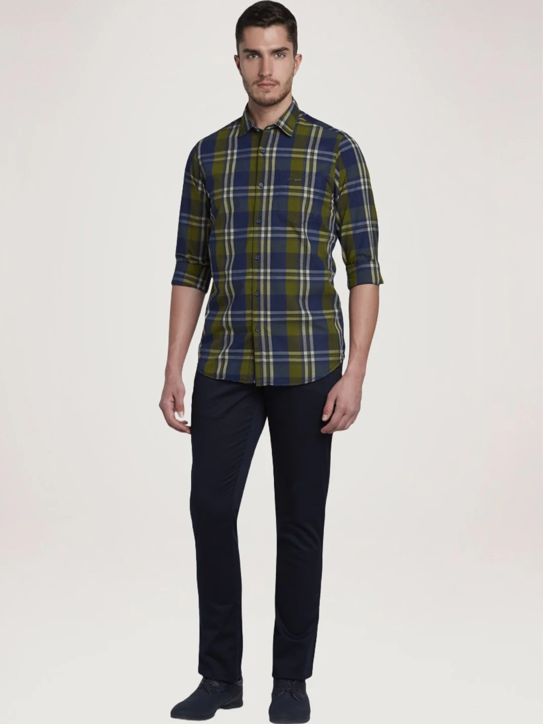 Men Green Contemporary Fit Checks Cotton Full Sleeve Shirts - Image 5