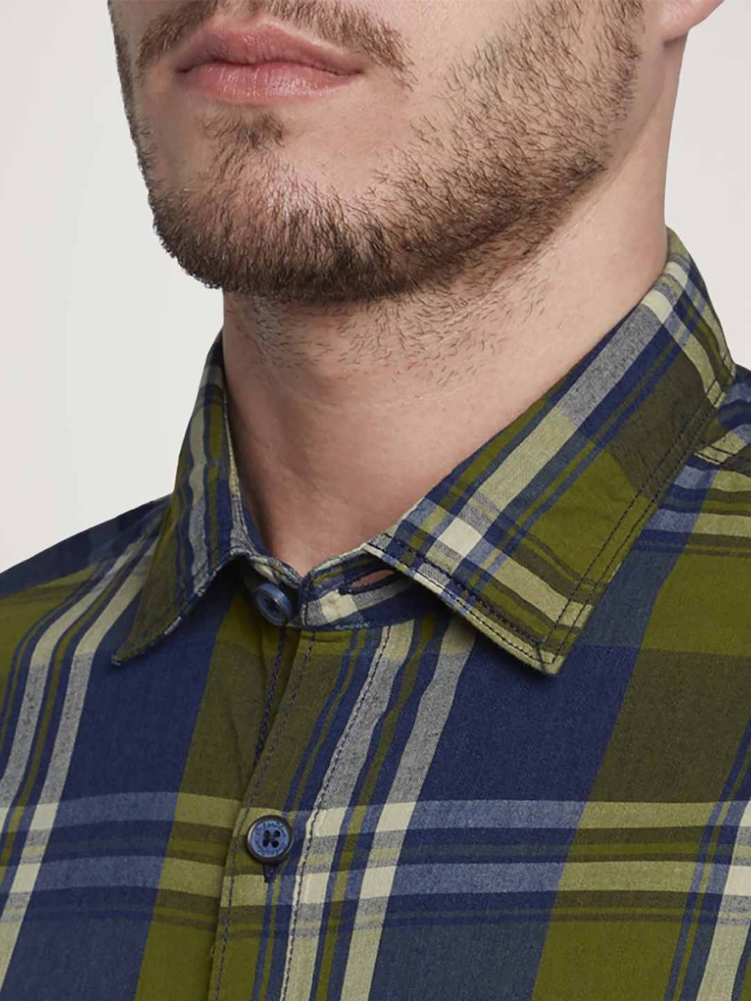 Men Green Contemporary Fit Checks Cotton Full Sleeve Shirts - Image 6