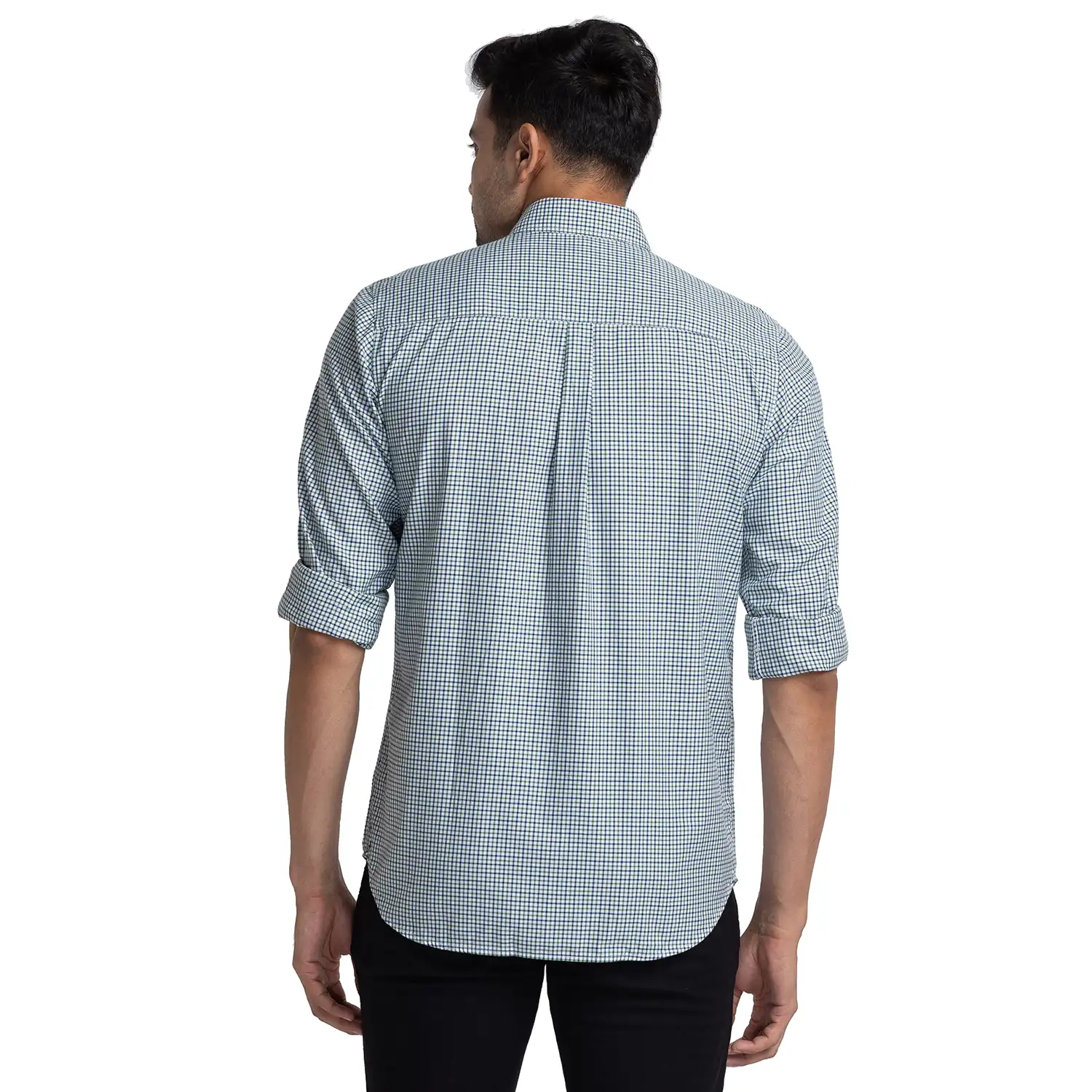 Men Green Contemporary Fit Checks Cotton Shirts - Image 4