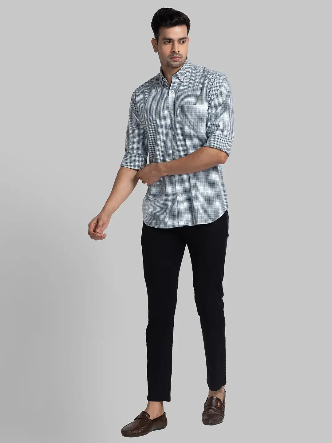 Men Green Contemporary Fit Checks Cotton Shirts - Image 5