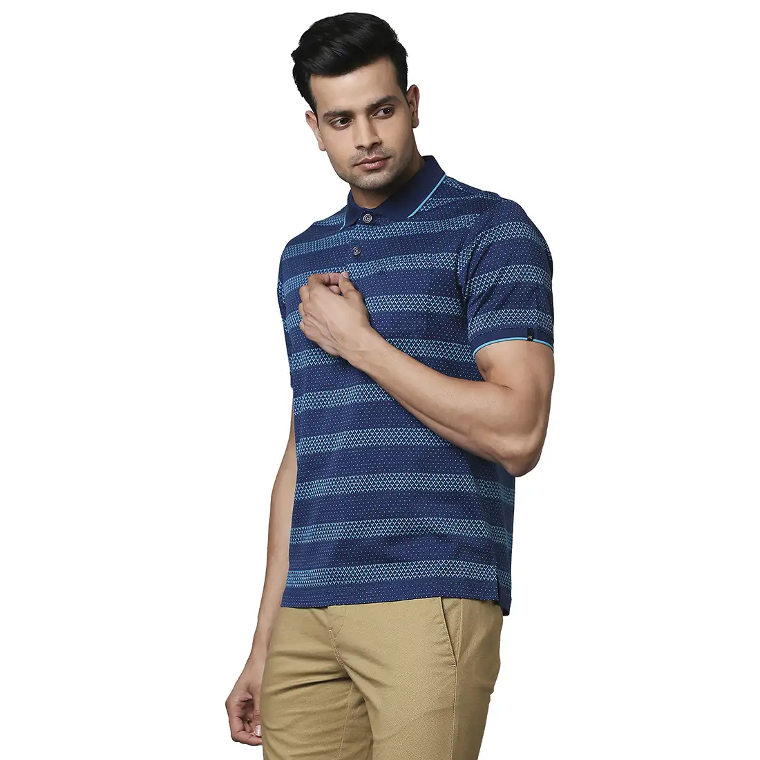 Men Green Contemporary Fit Jacquard Cotton Polo T-Shirt - Image 3