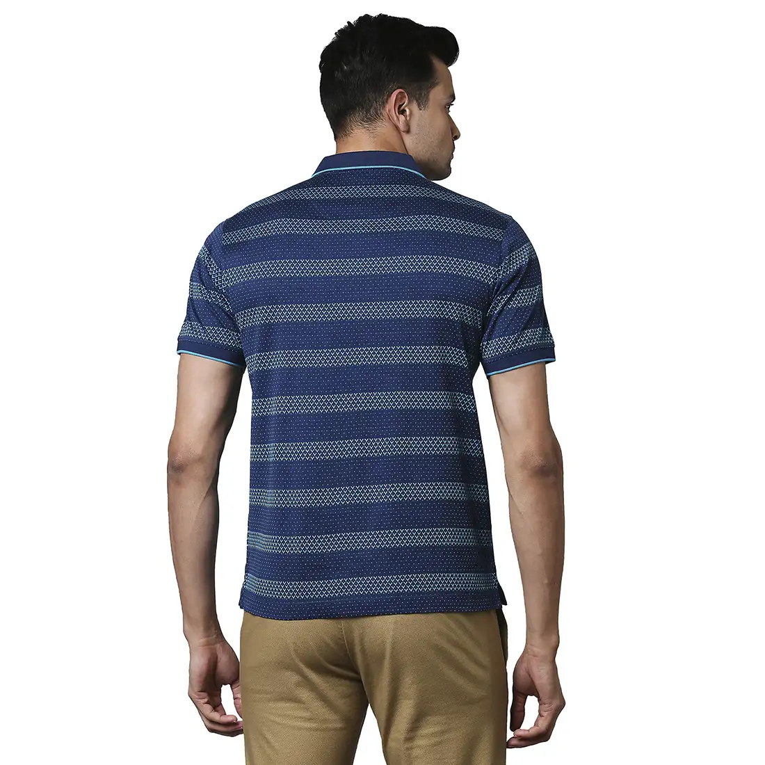 Men Green Contemporary Fit Jacquard Cotton Polo T-Shirt - Image 4