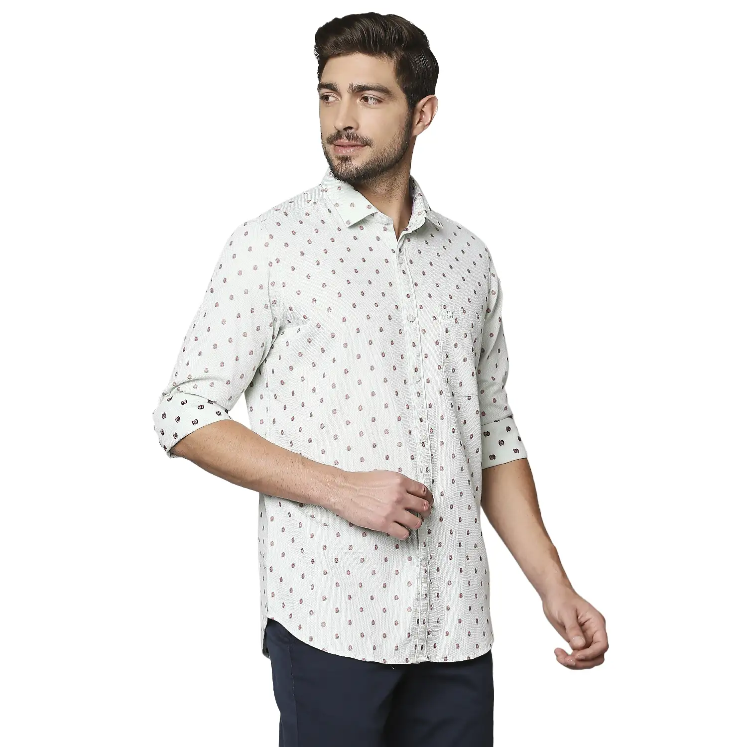 Raymond Men White Jacquard Contemporary Fit Cotton Casual Shirt - Image 2