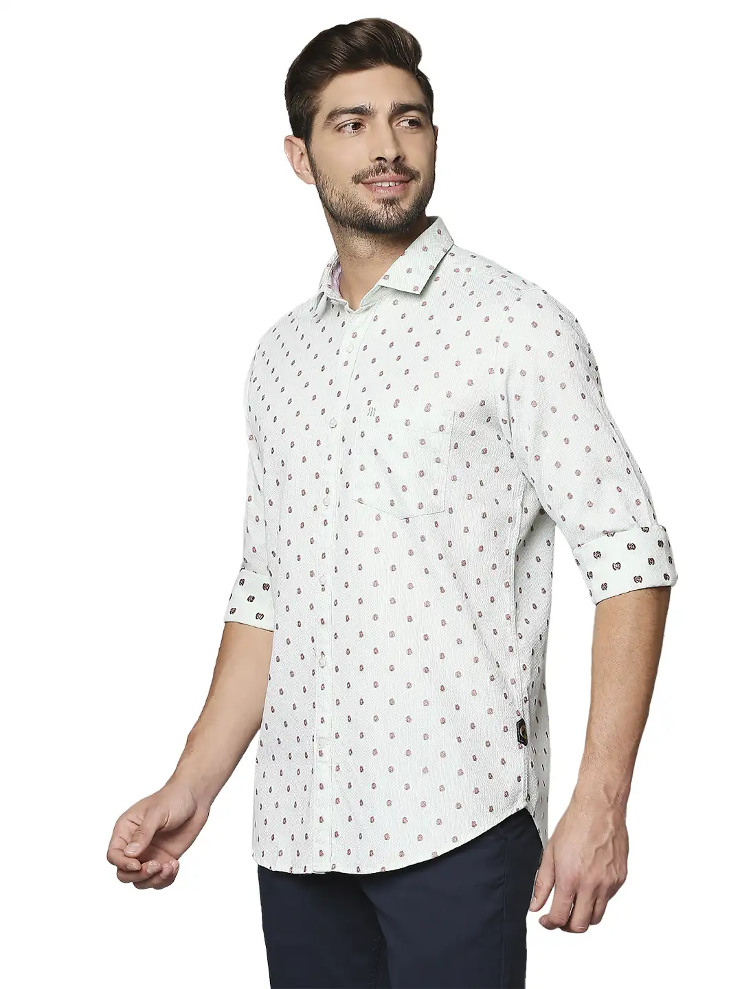 Raymond Men White Jacquard Contemporary Fit Cotton Casual Shirt - Image 3