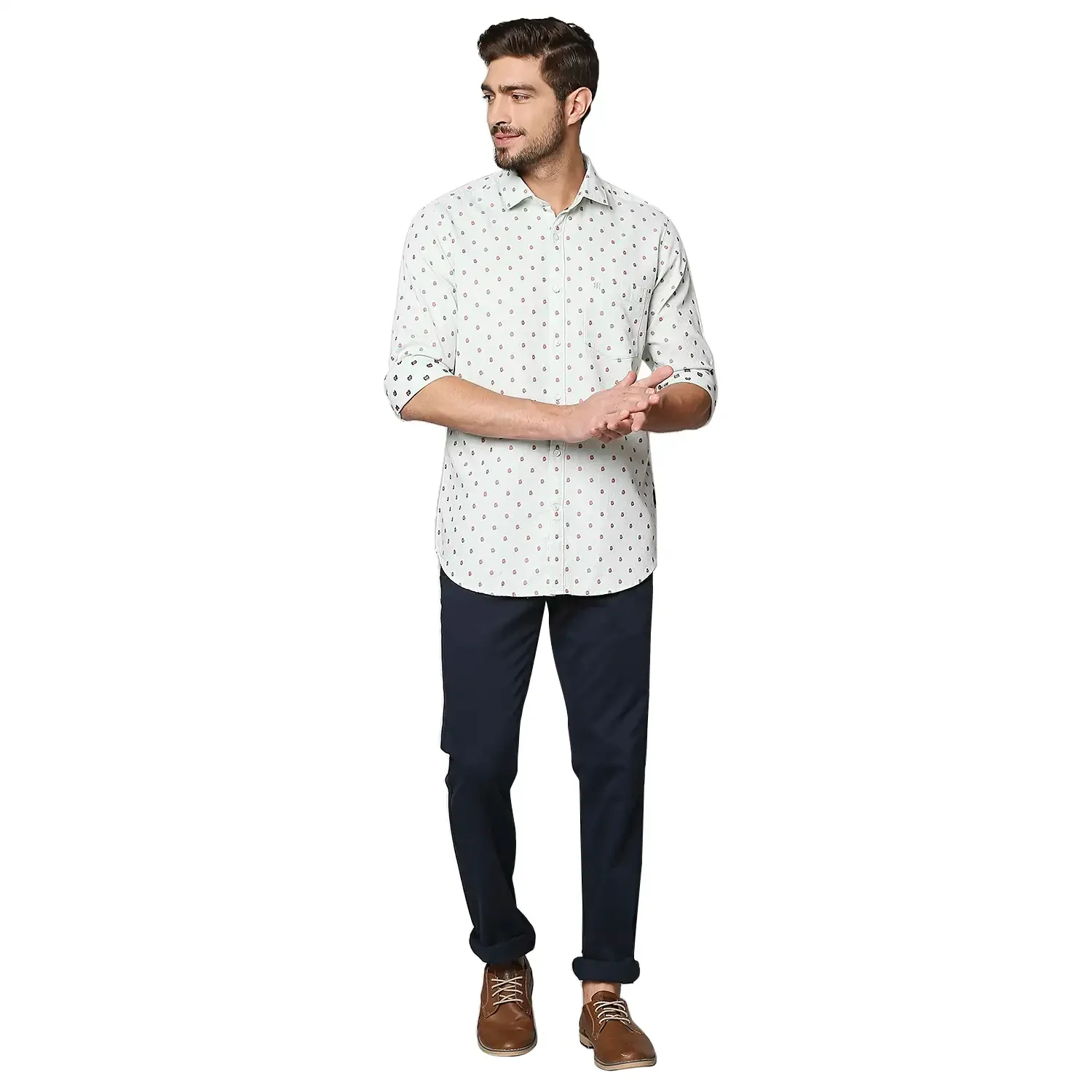 Raymond Men White Jacquard Contemporary Fit Cotton Casual Shirt - Image 5