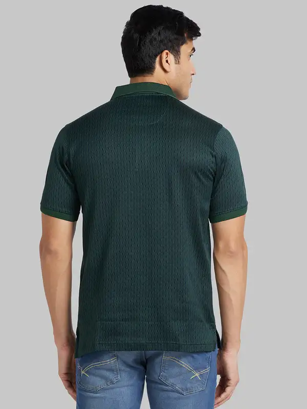 Men Green Contemporary Fit Jacquard Cotton T-Shirt - Image 4