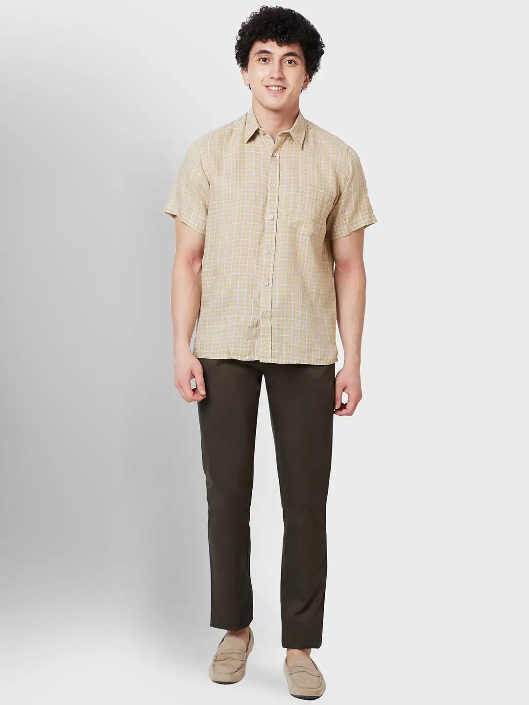 Men Green Contemporary Fit Solid Piece Dyed Cotton Trouser - Image 5