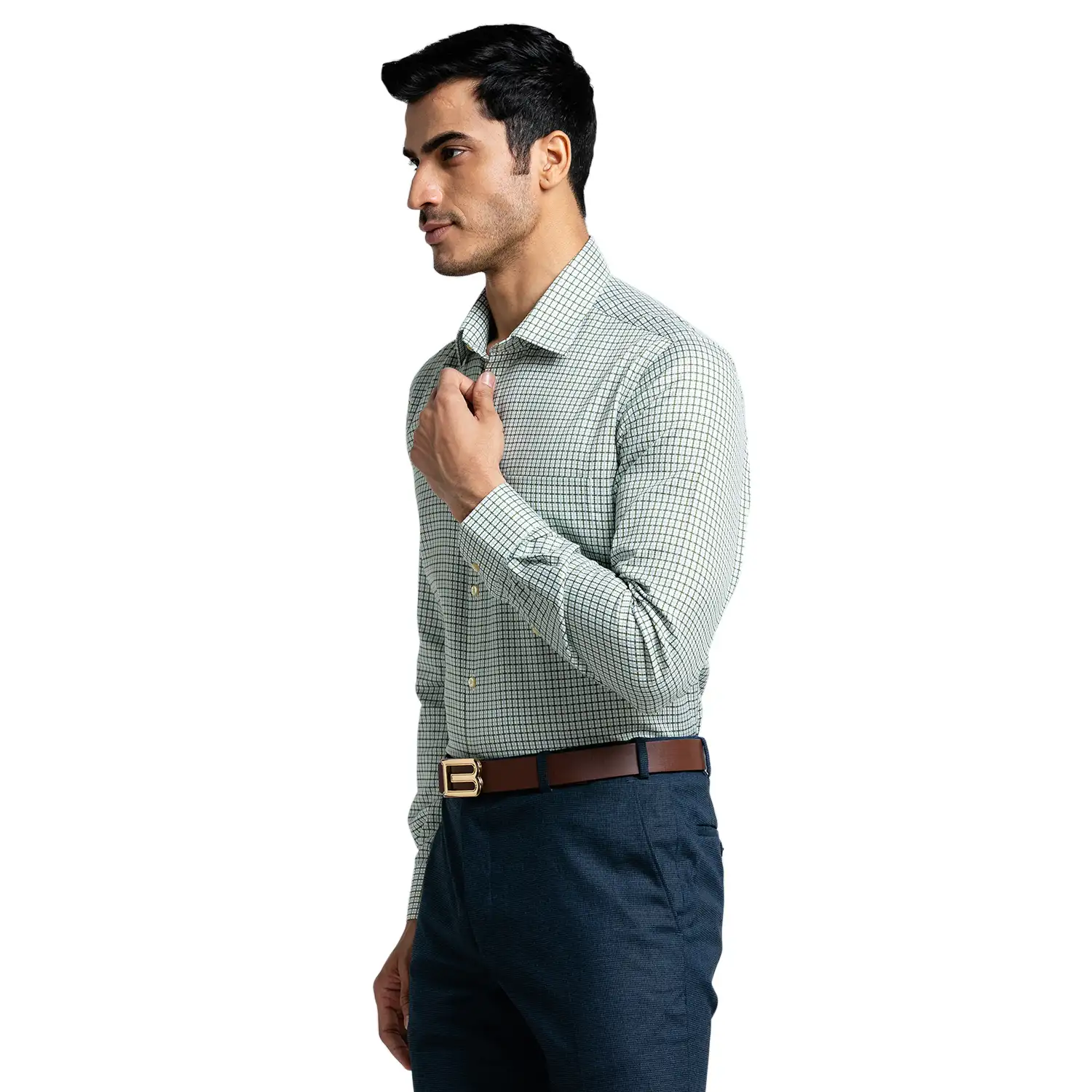 Men Green Contemporary Fit Structure Cotton Cut Collar Shirts - Image 3