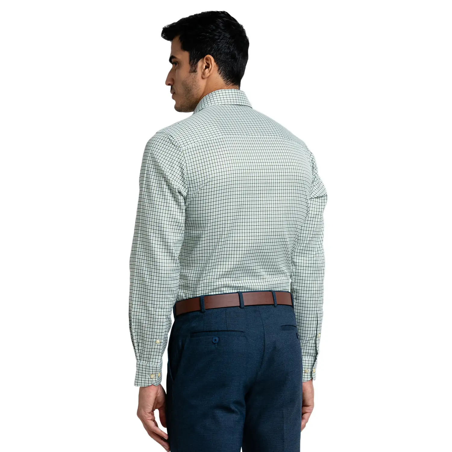 Men Green Contemporary Fit Structure Cotton Cut Collar Shirts - Image 4