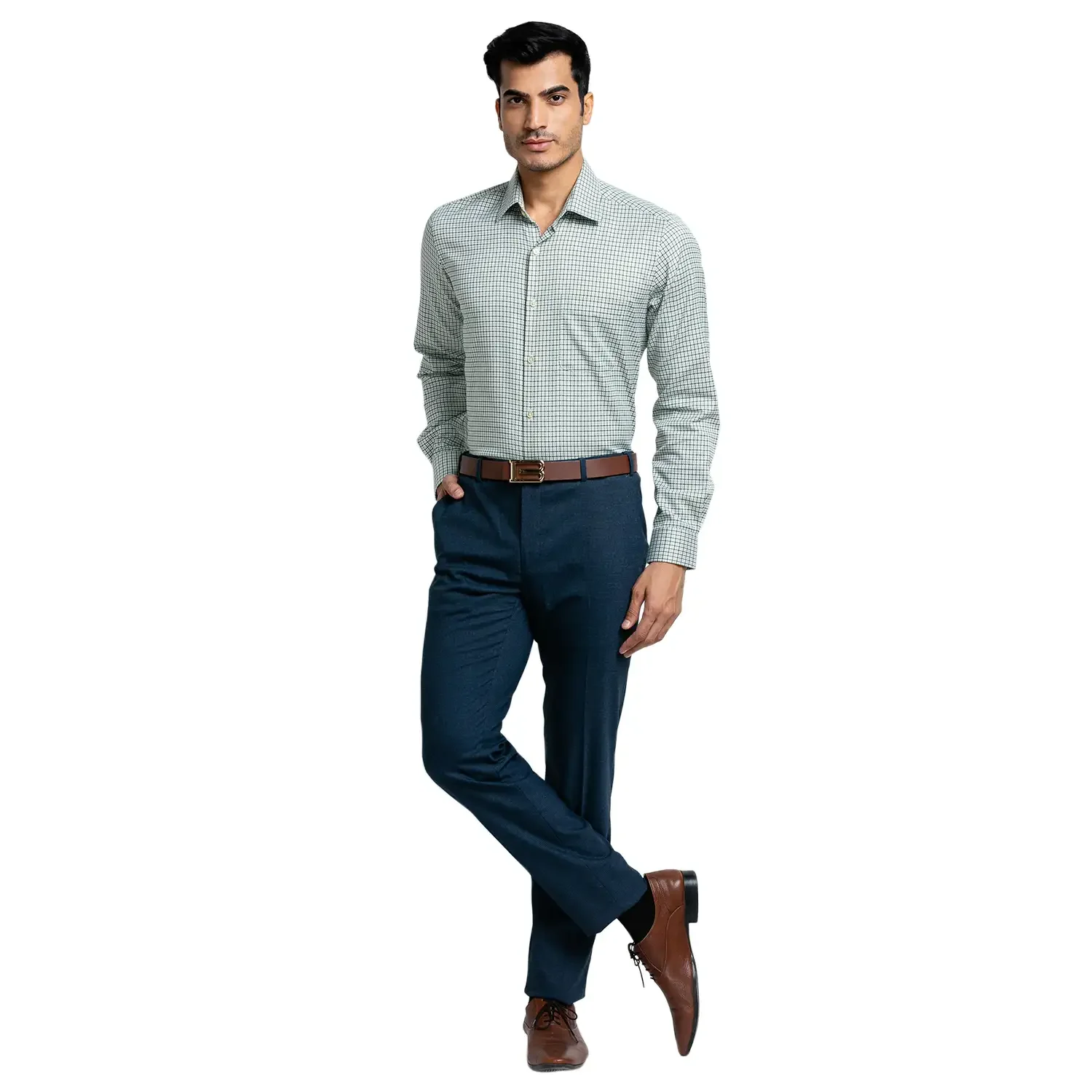Men Green Contemporary Fit Structure Cotton Cut Collar Shirts - Image 5