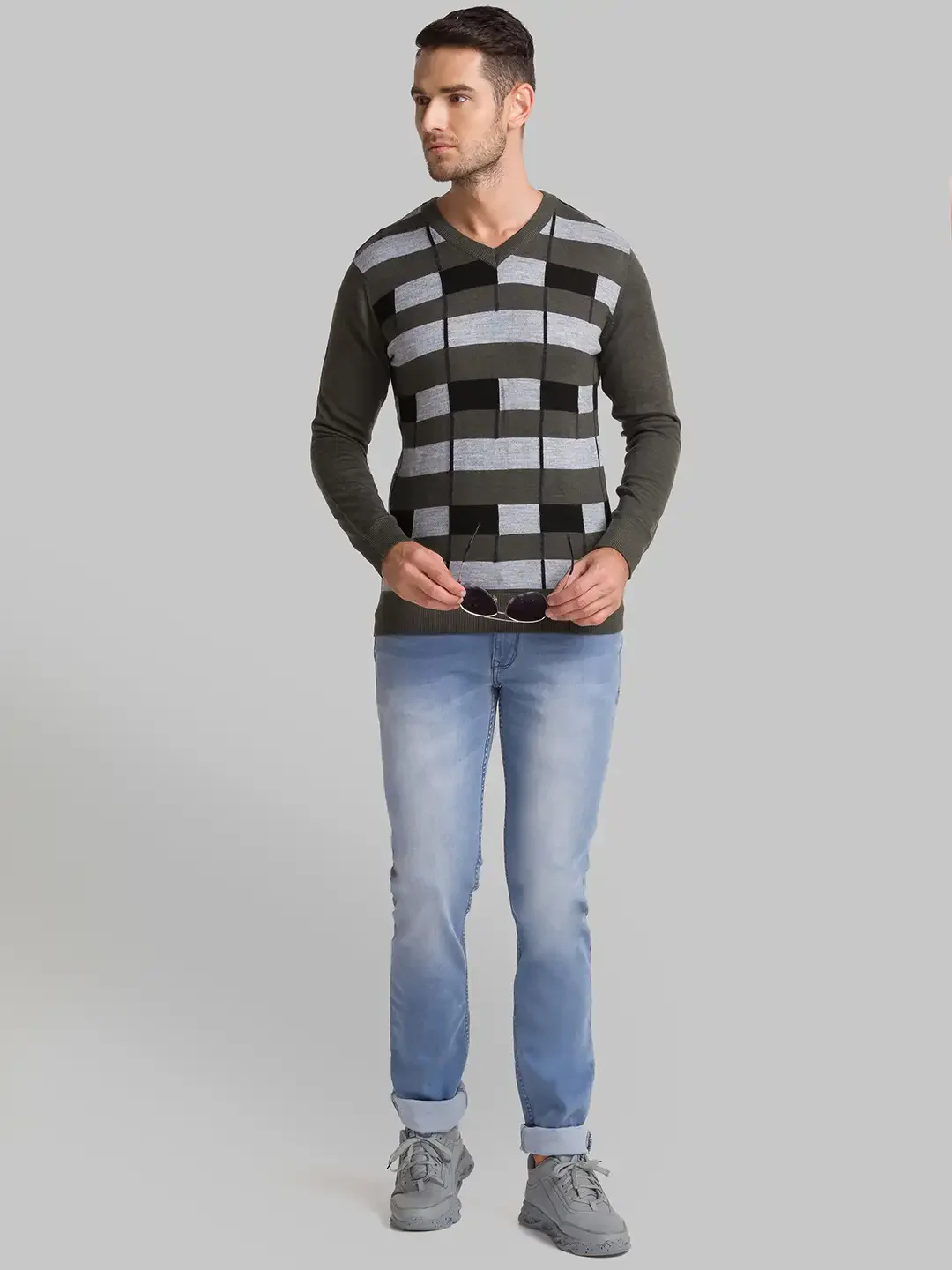 Men Green Intarsia Acrylic Blend Full Sleeve Sweaters - Image 5