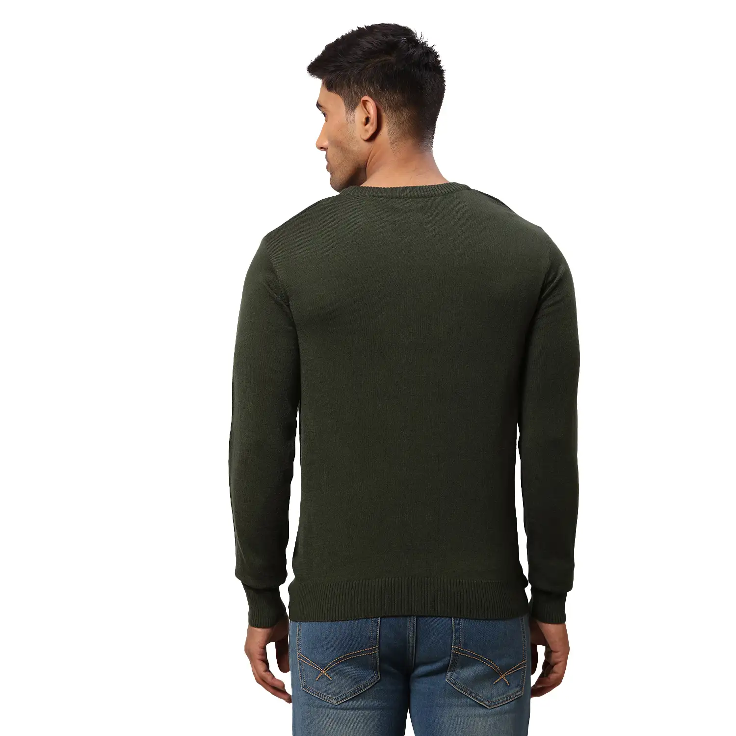 Men Green Jacquard Acrylic Wool Blend Round Collar Sweaters - Image 4