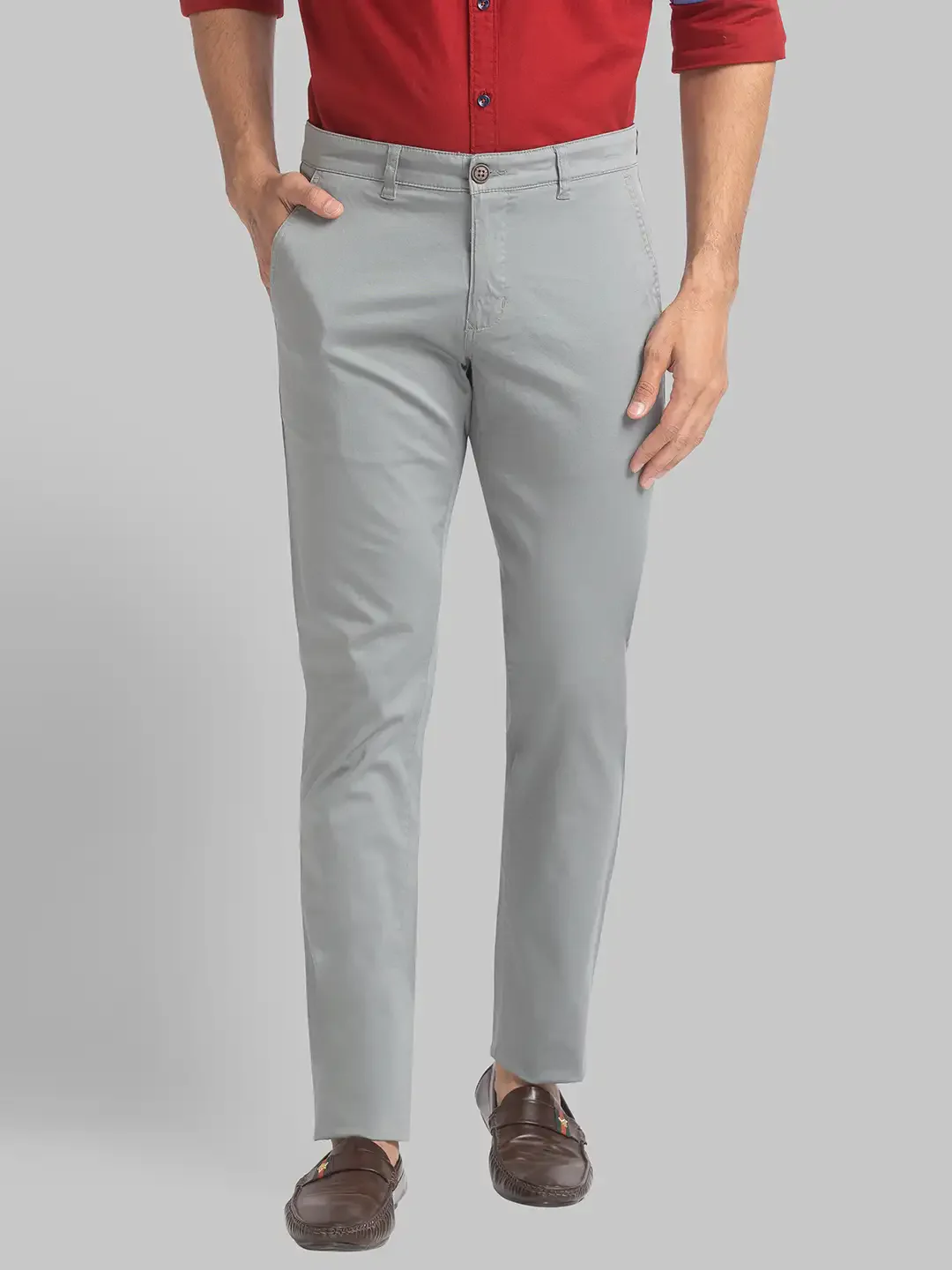 Men Green Lrt Fit Dobby Cotton Blend Trouser