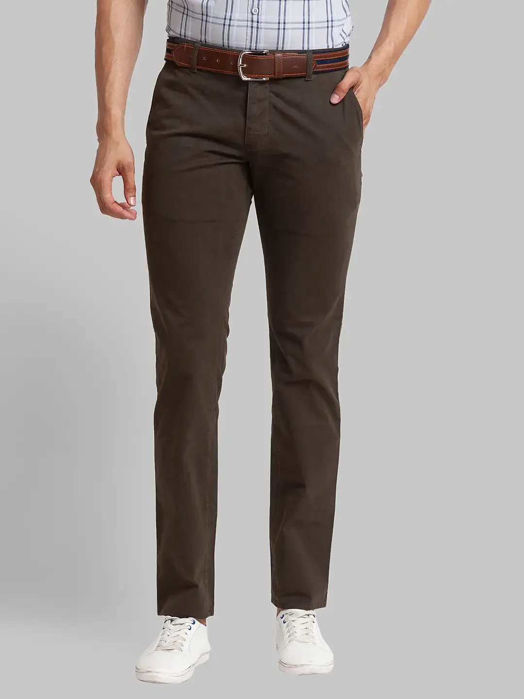 Men Green Lrt Fit Solid Cotton Blend Trouser