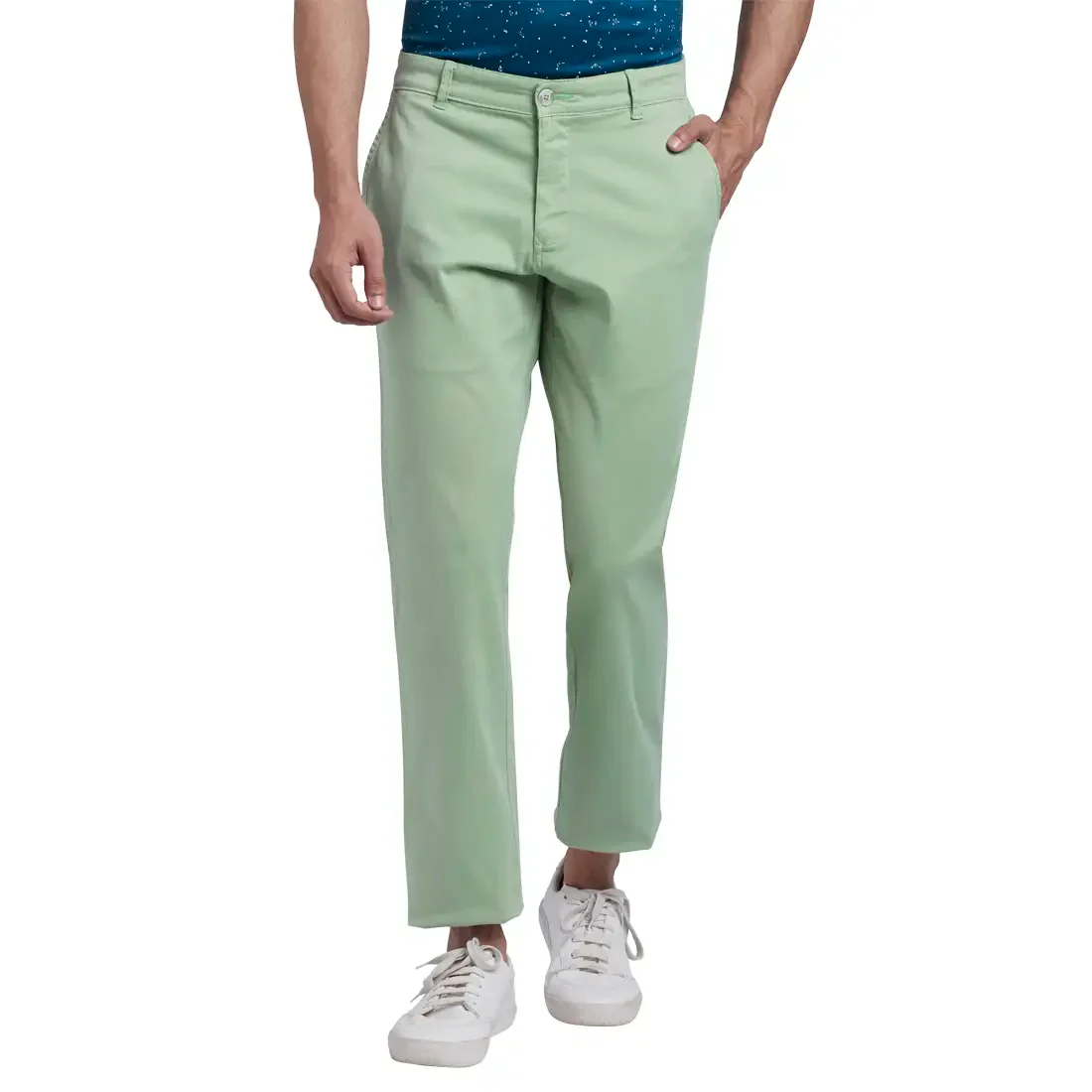 Men Green Lrt Fit Solid Cotton Blend Trouser