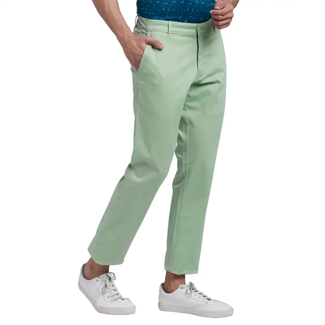Men Green Lrt Fit Solid Cotton Blend Trouser - Image 2