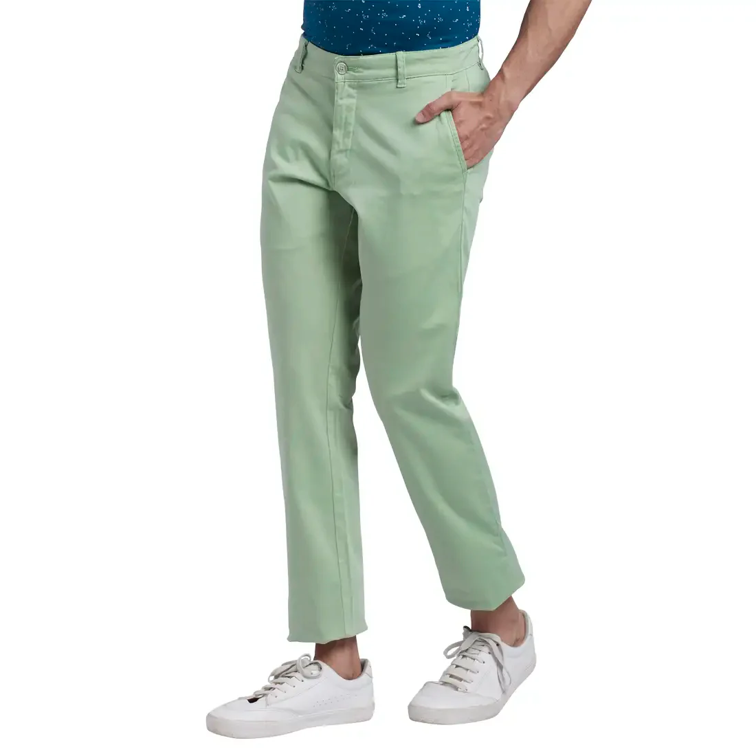 Men Green Lrt Fit Solid Cotton Blend Trouser - Image 3