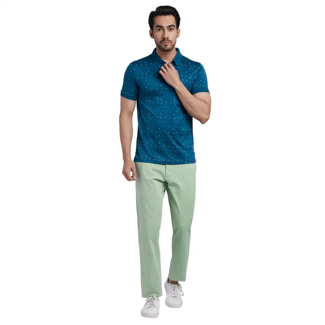 Men Green Lrt Fit Solid Cotton Blend Trouser - Image 5