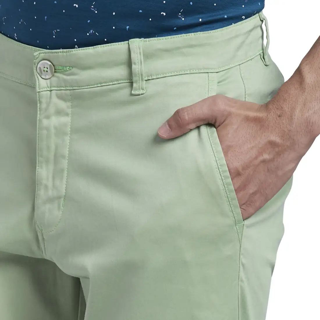Men Green Lrt Fit Solid Cotton Blend Trouser - Image 6