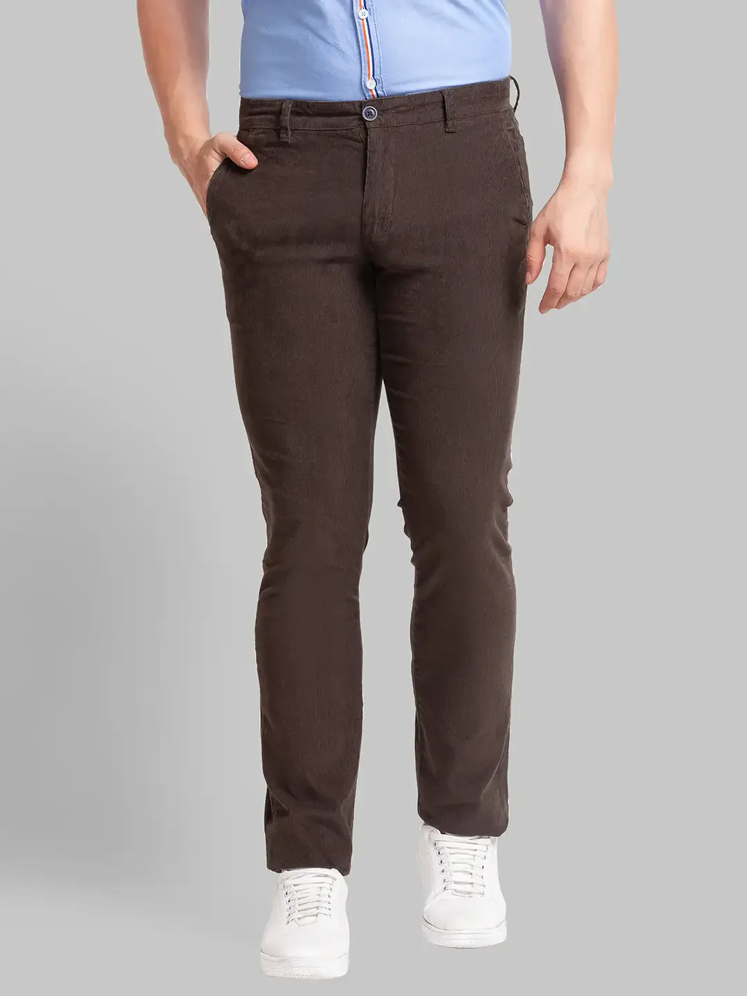 Men Green Lrt Fit Solid Cotton Blend Trouser