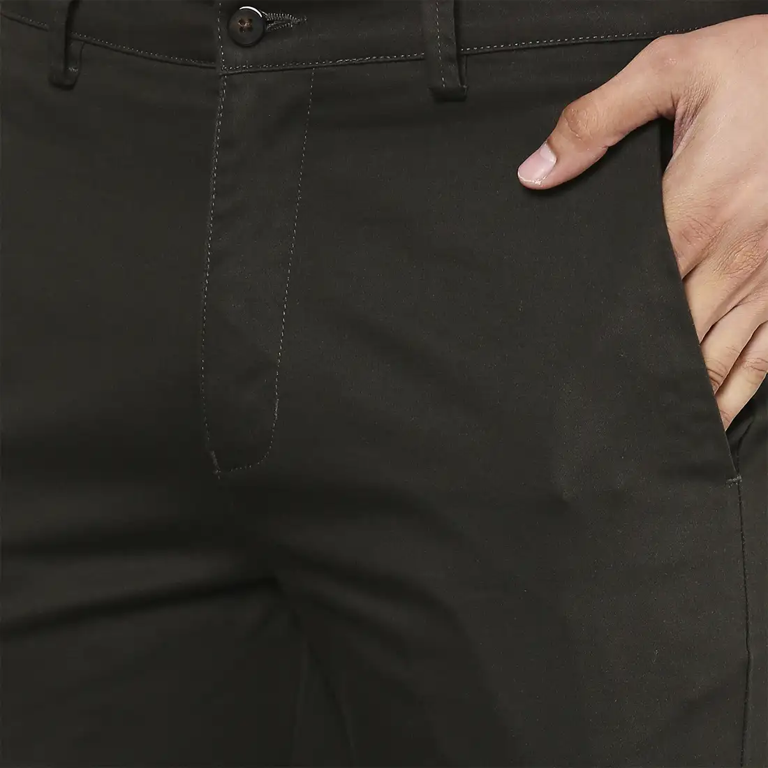 Men Green Neo Classic Fit Solid Cotton Blend Trouser - Image 6