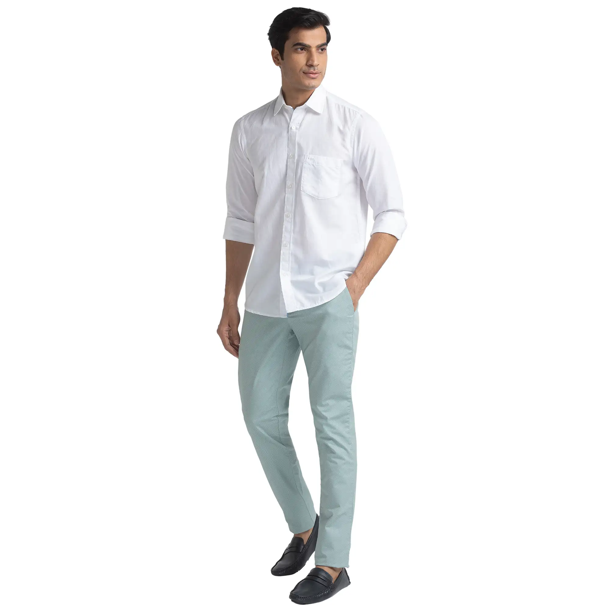Men Green Nuvo Fit Print Cotton Blend Trouser - Image 5