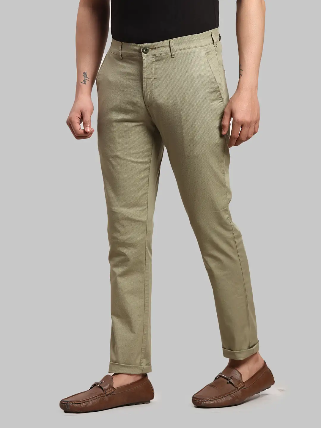 Men Green Nuvo Fit Print Cotton Blend Trouser - Image 3