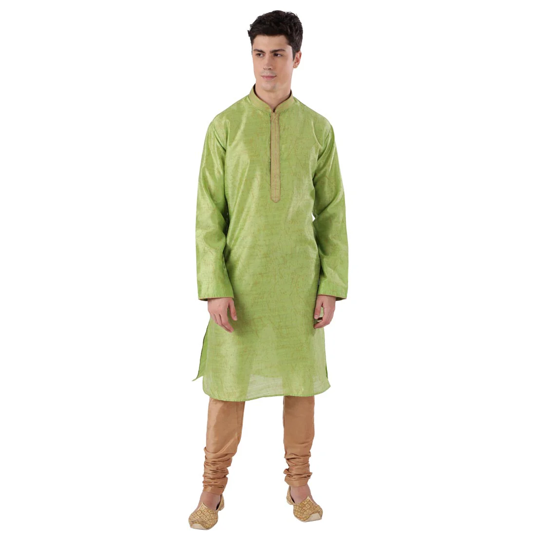 Men Green Polyester Blend Kurta