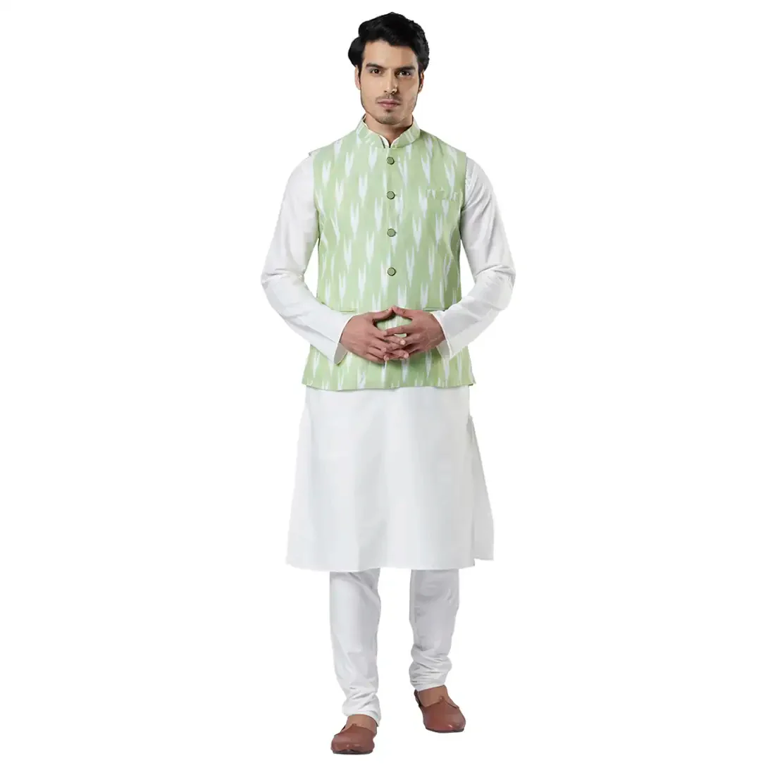 Men Green Polyester Blend Kurta - Image 11