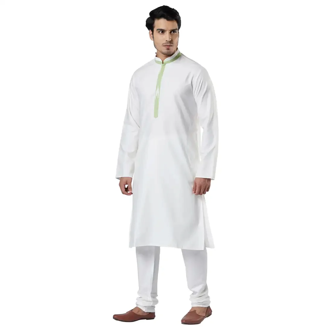 Men Green Polyester Blend Kurta - Image 2