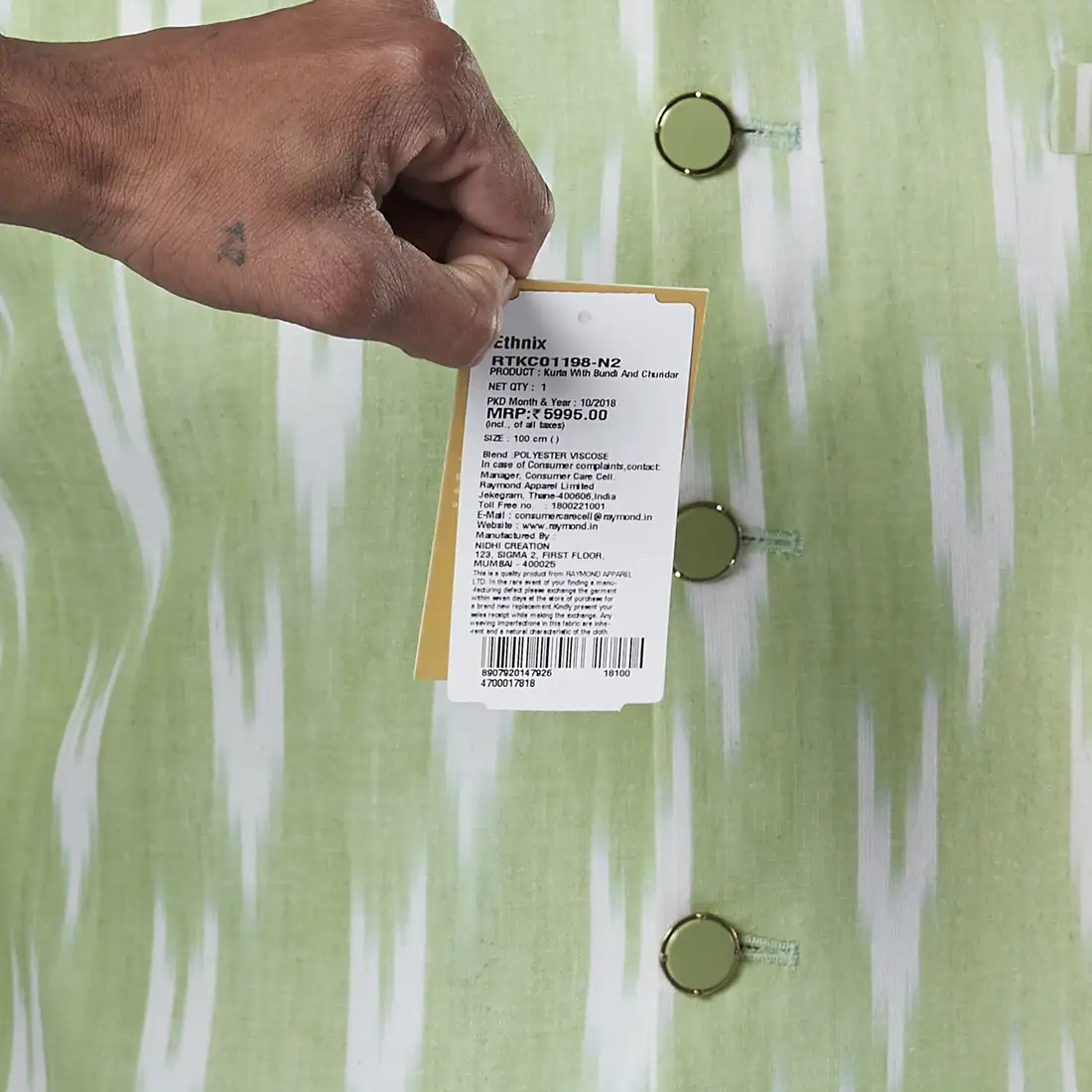 Men Green Polyester Blend Kurta - Image 7