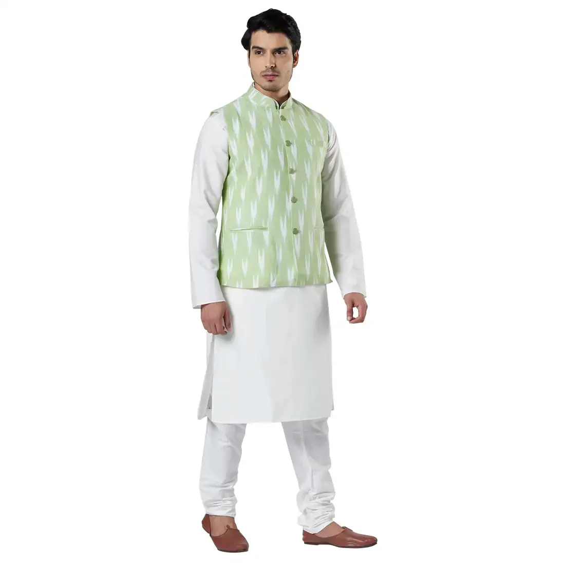 Men Green Polyester Blend Kurta - Image 8