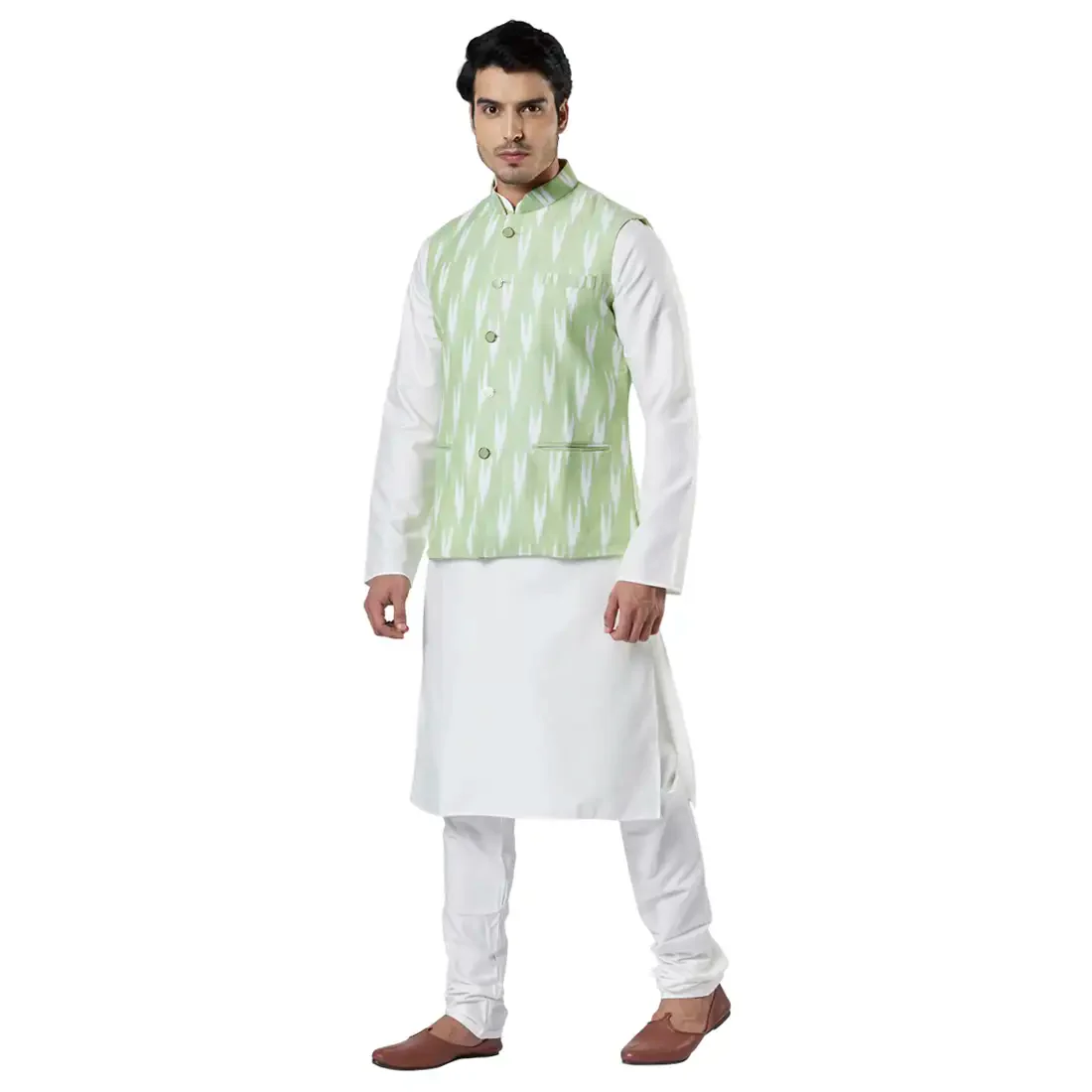Men Green Polyester Blend Kurta - Image 9