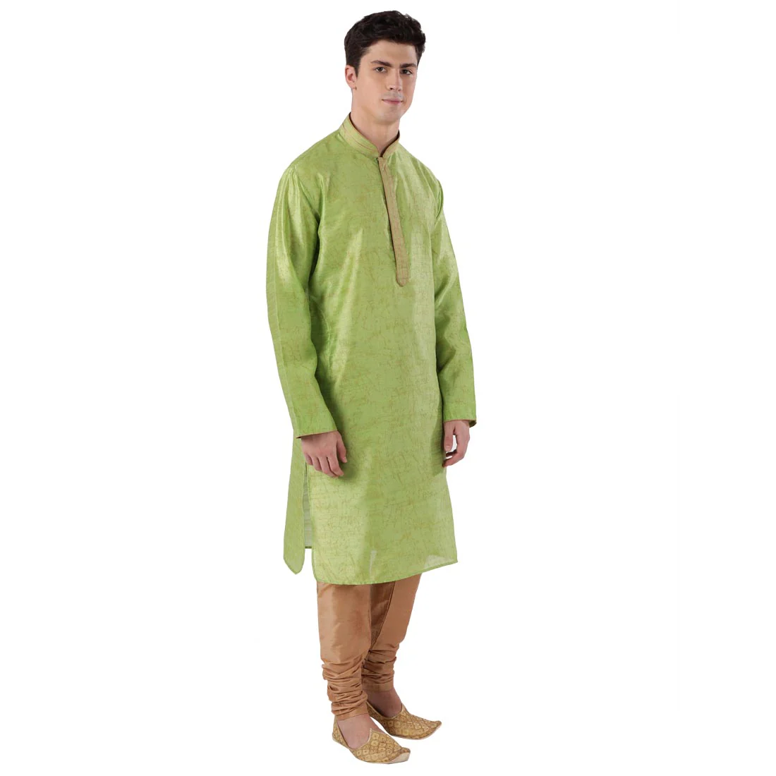 Men Green Polyester Blend Kurta - Image 2