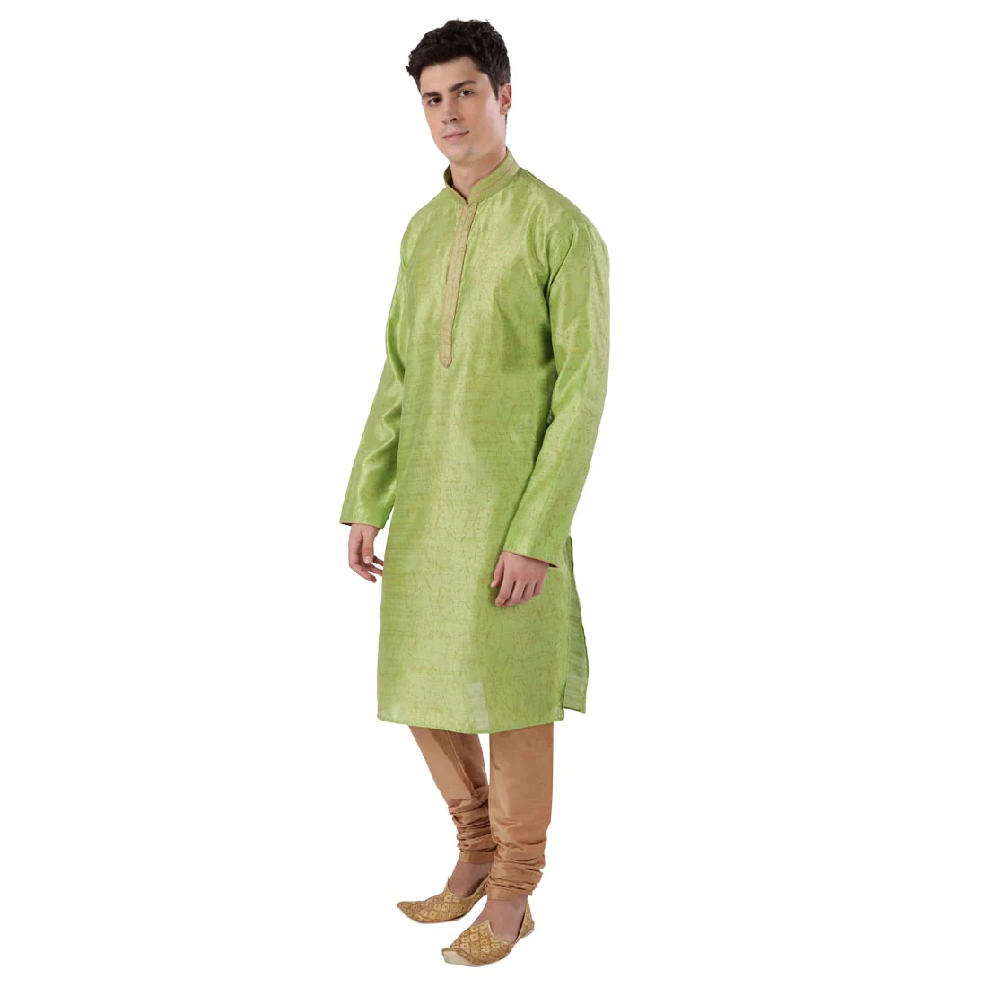 Men Green Polyester Blend Kurta - Image 3