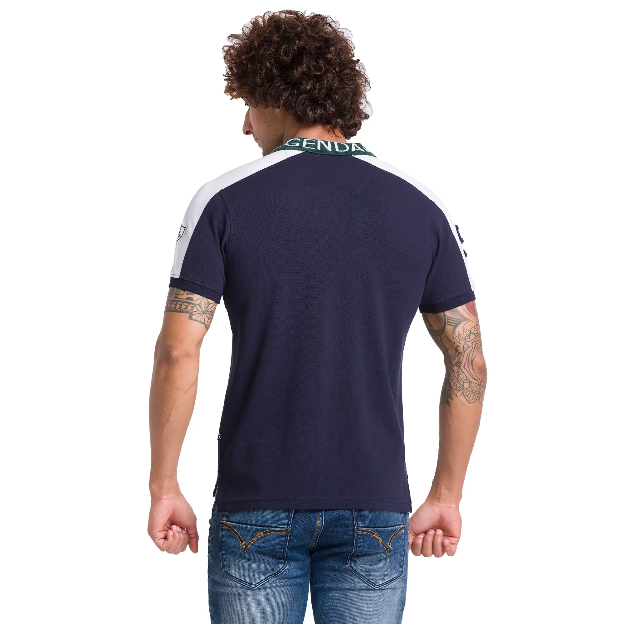 Men Green Regular Fit Cut & Sew Cotton Round Neck Collar Polo T-Shirt - Image 4
