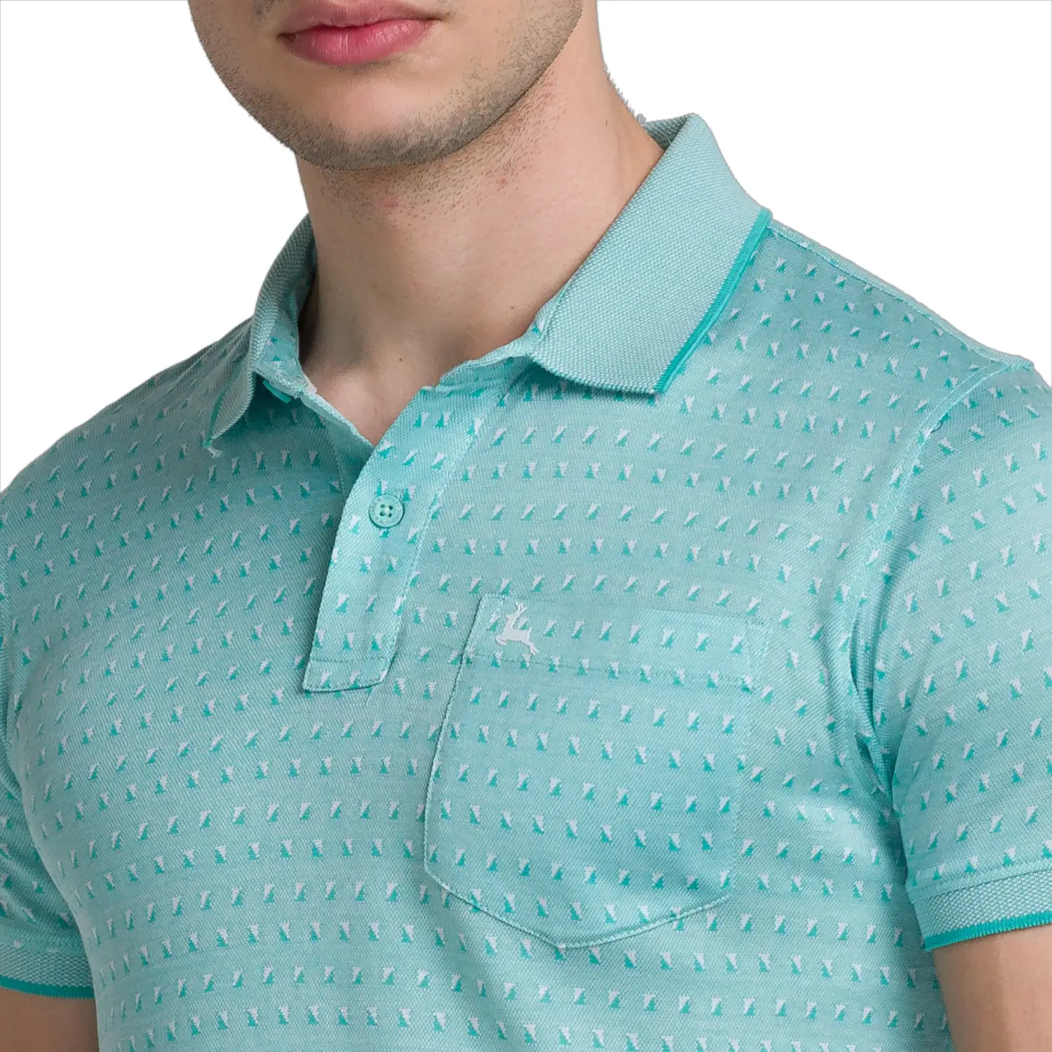 Men Green Regular Fit Jacquard Cotton Round Neck Collar Polo T-Shirt - Image 6