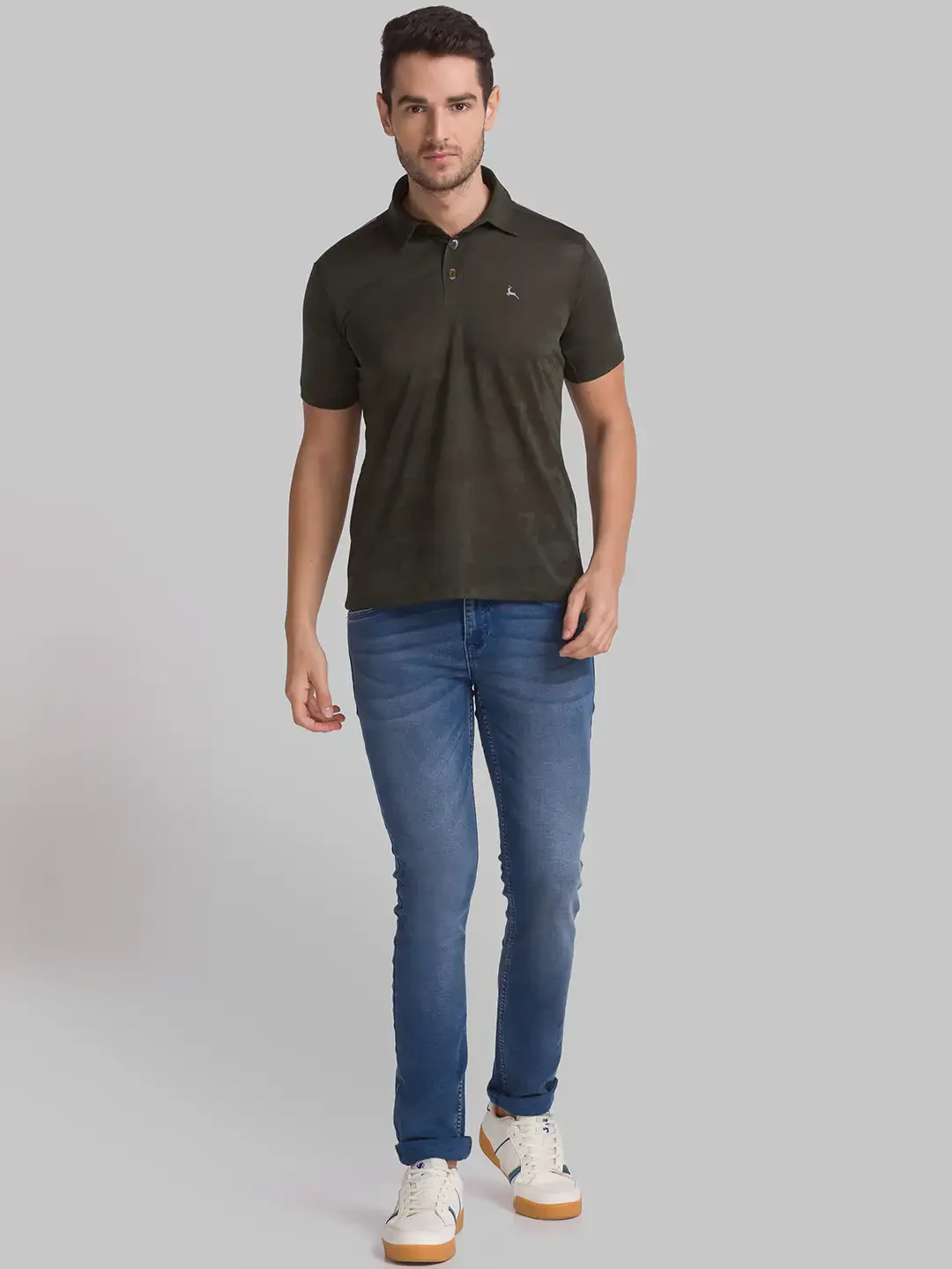 Men Green Regular Fit Jacquard Polyester Round Neck Collar Polo T-Shirt - Image 5