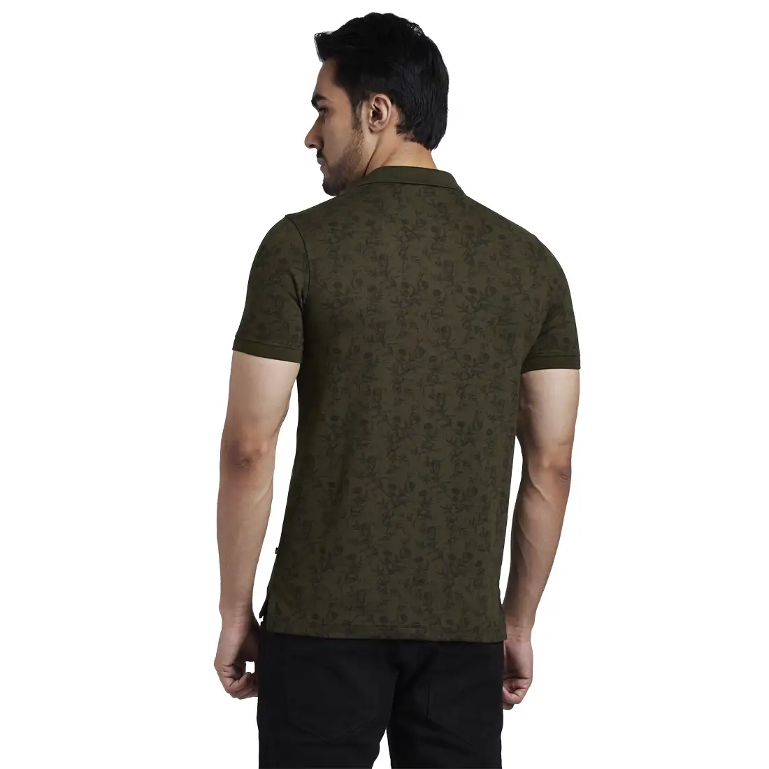 Men Green Regular Fit Print Cotton Polyester Blend Round Neck Collar Polo T-Shirt - Image 4