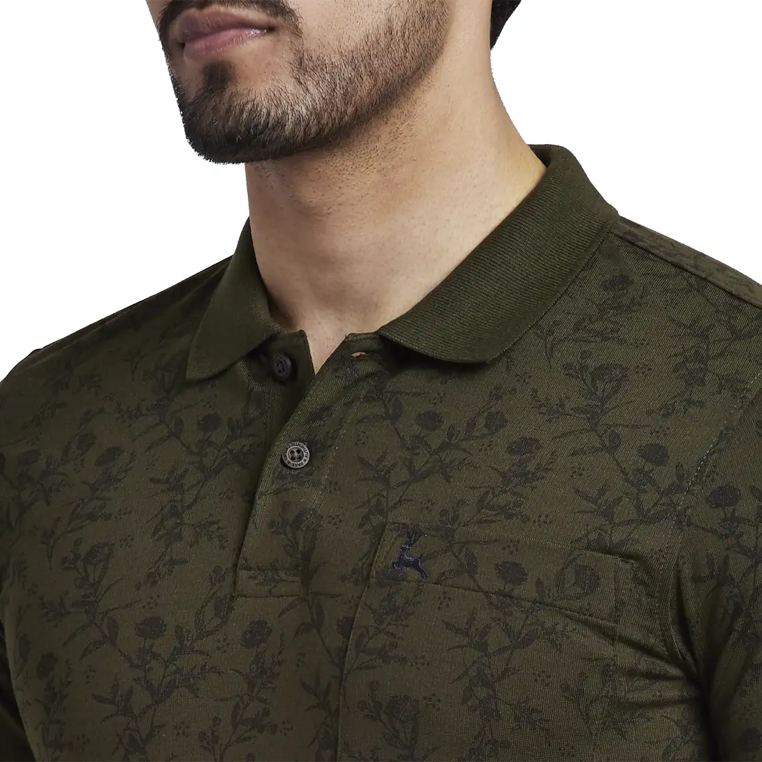 Men Green Regular Fit Print Cotton Polyester Blend Round Neck Collar Polo T-Shirt - Image 6