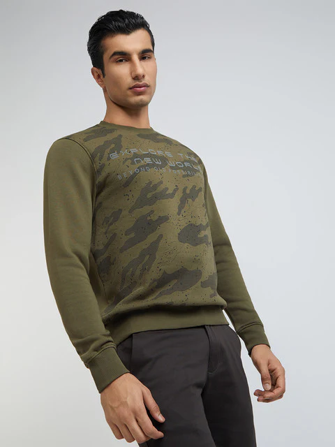 Men Green Regular Fit Print Cotton Polyester Blend Sweatshirts - Image 2