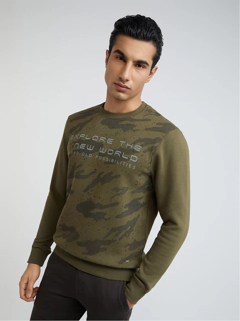 Men Green Regular Fit Print Cotton Polyester Blend Sweatshirts - Image 3