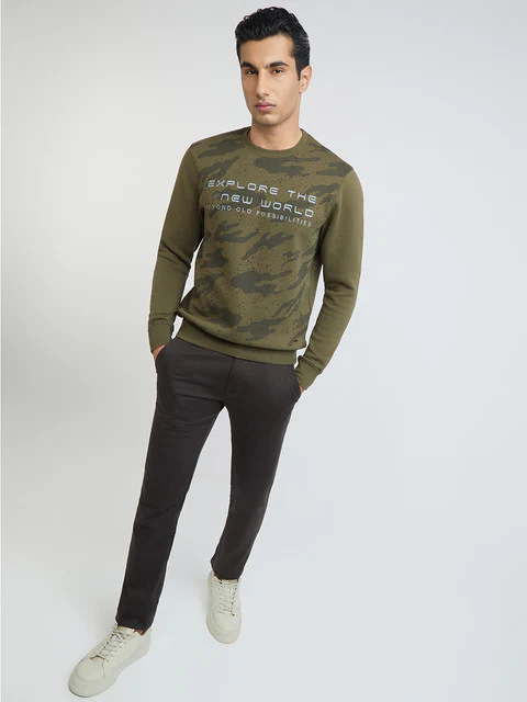 Men Green Regular Fit Print Cotton Polyester Blend Sweatshirts - Image 5