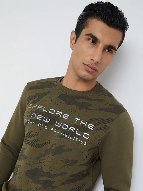 Men Green Regular Fit Print Cotton Polyester Blend Sweatshirts - Image 6